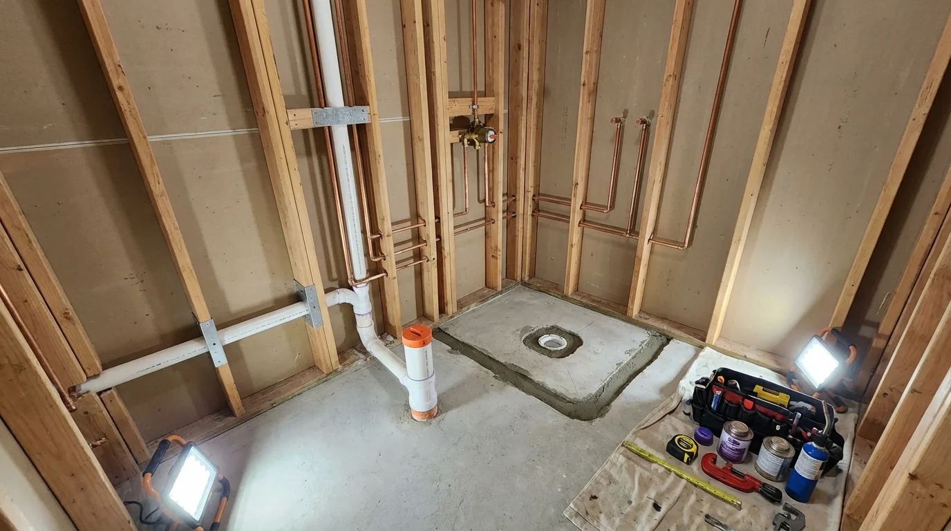 Bathroom rough-in plumbing during remodel by Johns Plumbing LLC in Monte Vista