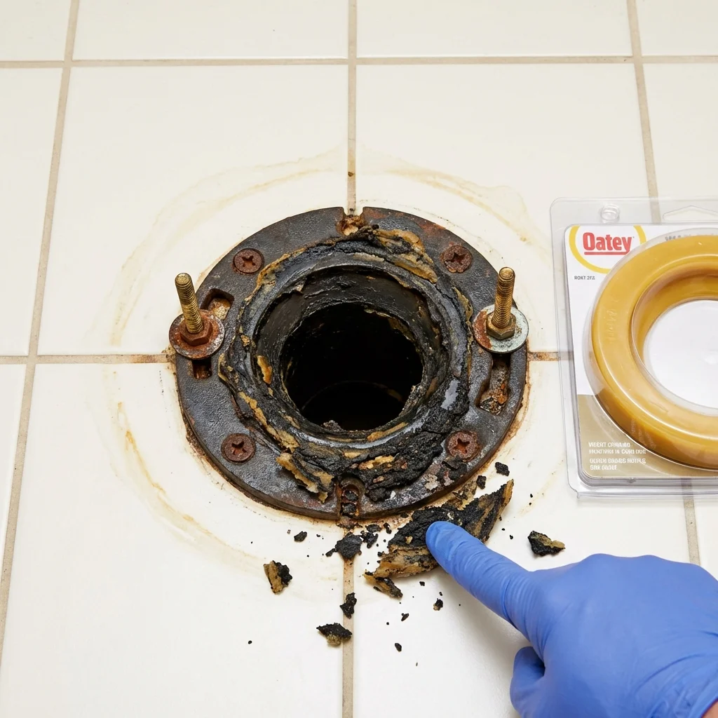 Failed wax ring showing water seepage at the base of a toilet in a Monte Vista, CO home